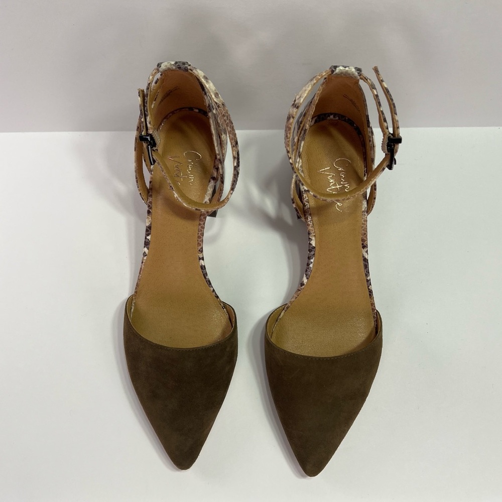 Crown Vintage Vavi Pump - green suede/brown snake skin faux leather, size 8 - Picture 2 of 11